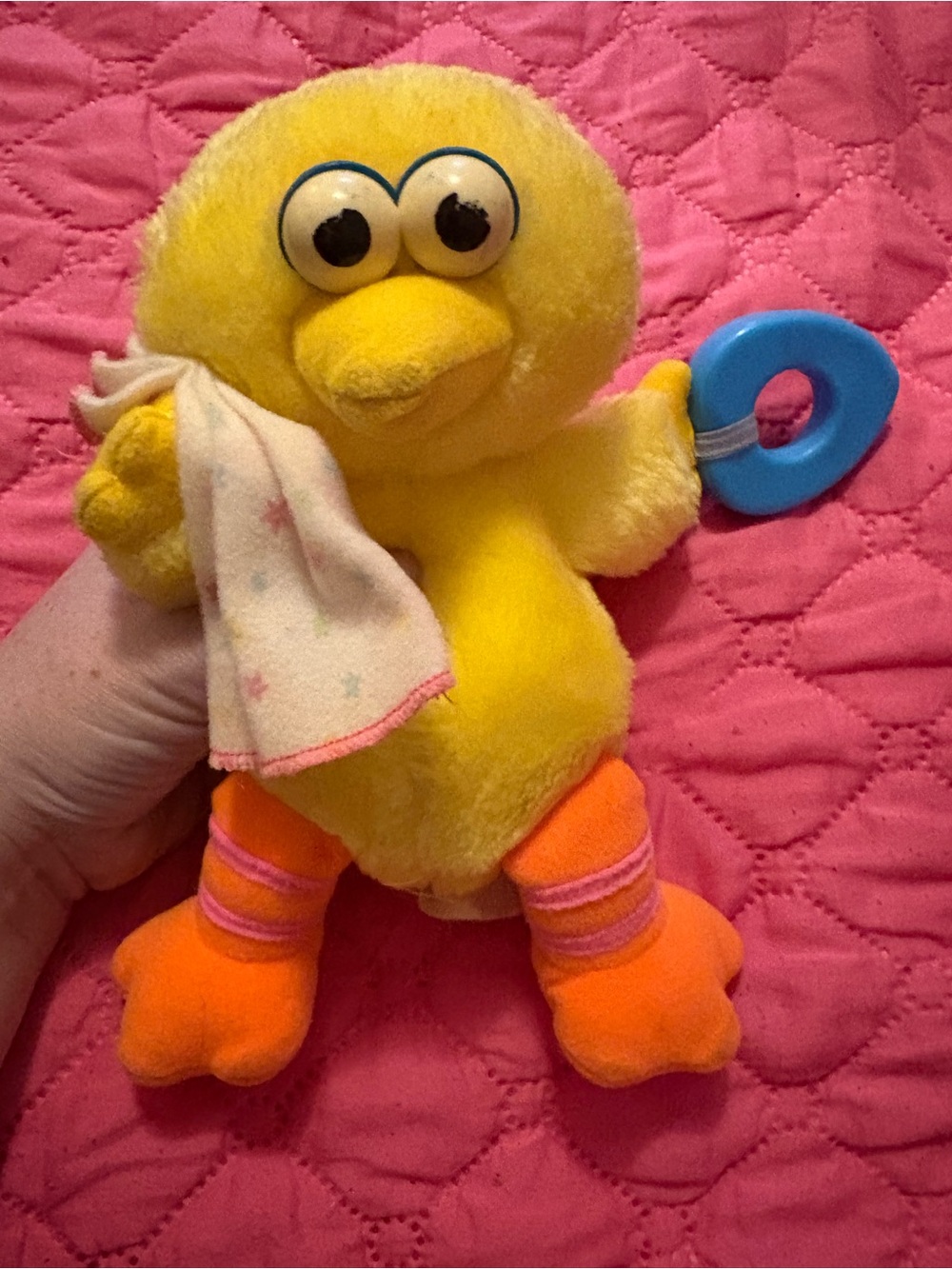 Vintage 1988 Playskool Baby Sesame Street Big Bird Plush Teether Rattle Toy